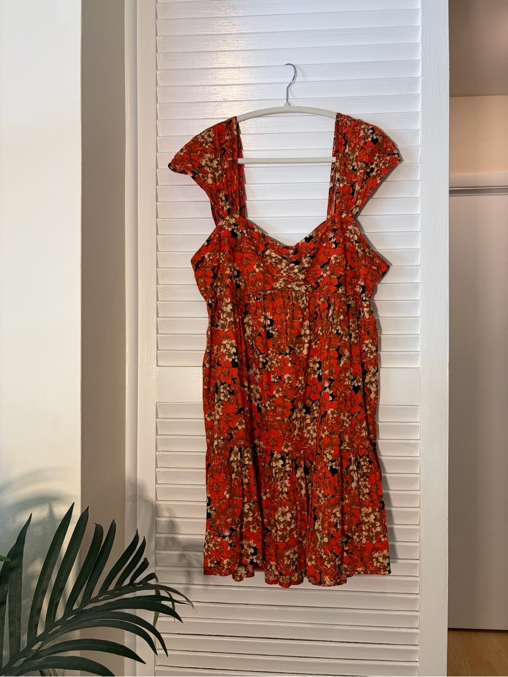 Free People Orange Floral Mini Dress with Puffed Straps